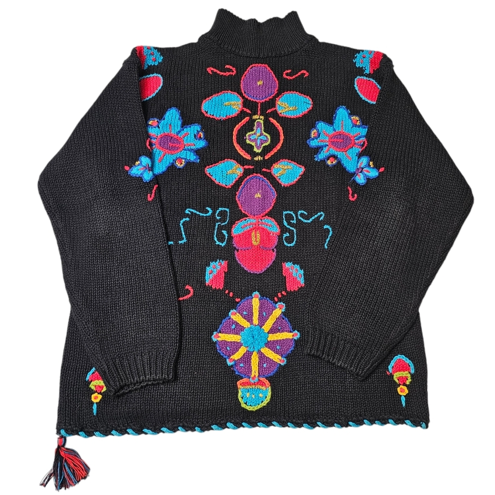 VTG Interim Sweater Womens Size Medium Abstract Chunky Colorful Pullover Tassle